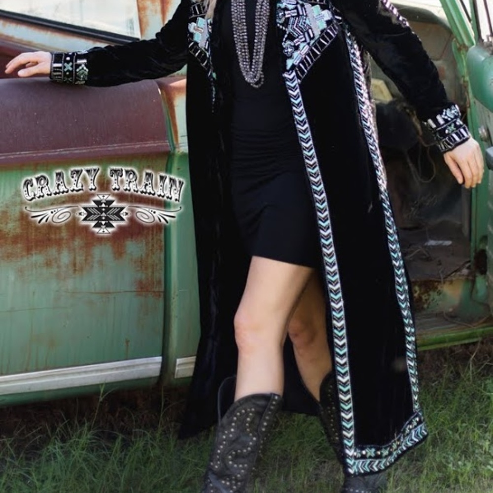 CRAZY TRAIN THE STRAIT DUSTER VELVET BLACK LONG - Picture 2 of 8